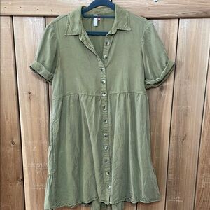 Anthropologie Pilcro Olive Green Button-Up Dress with Pockets